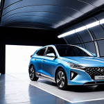 **

> A sleek, futuristic Hyundai Ioniq 6 in a wind tunnel, showcasing its smooth, aerodynamic lines. Emphasize the "teardrop" shape and how the lines flow seamlessly from front to back. Possibly visualize airflow using colored lines or gradients.

**