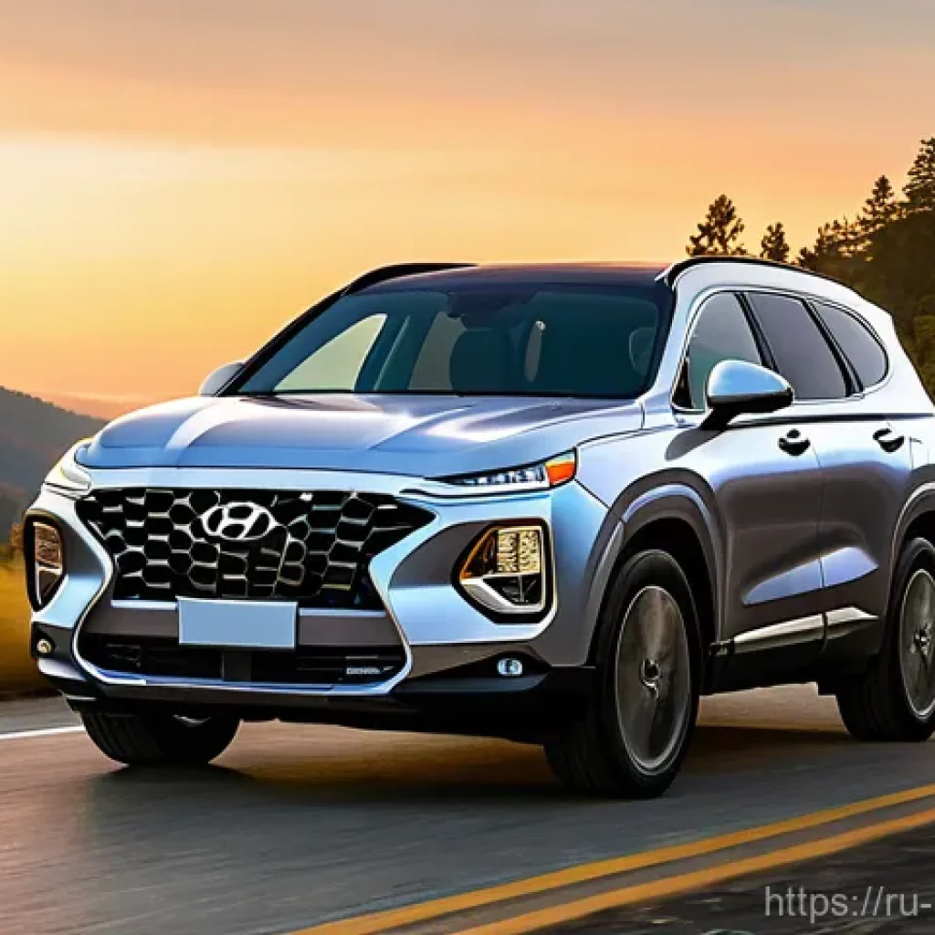 현대 싼타페 풀체인지 예상 - **Prompt:** A dynamic, low-angle shot of the all-new Hyundai Santa Fe in a vibrant, natural setting,...