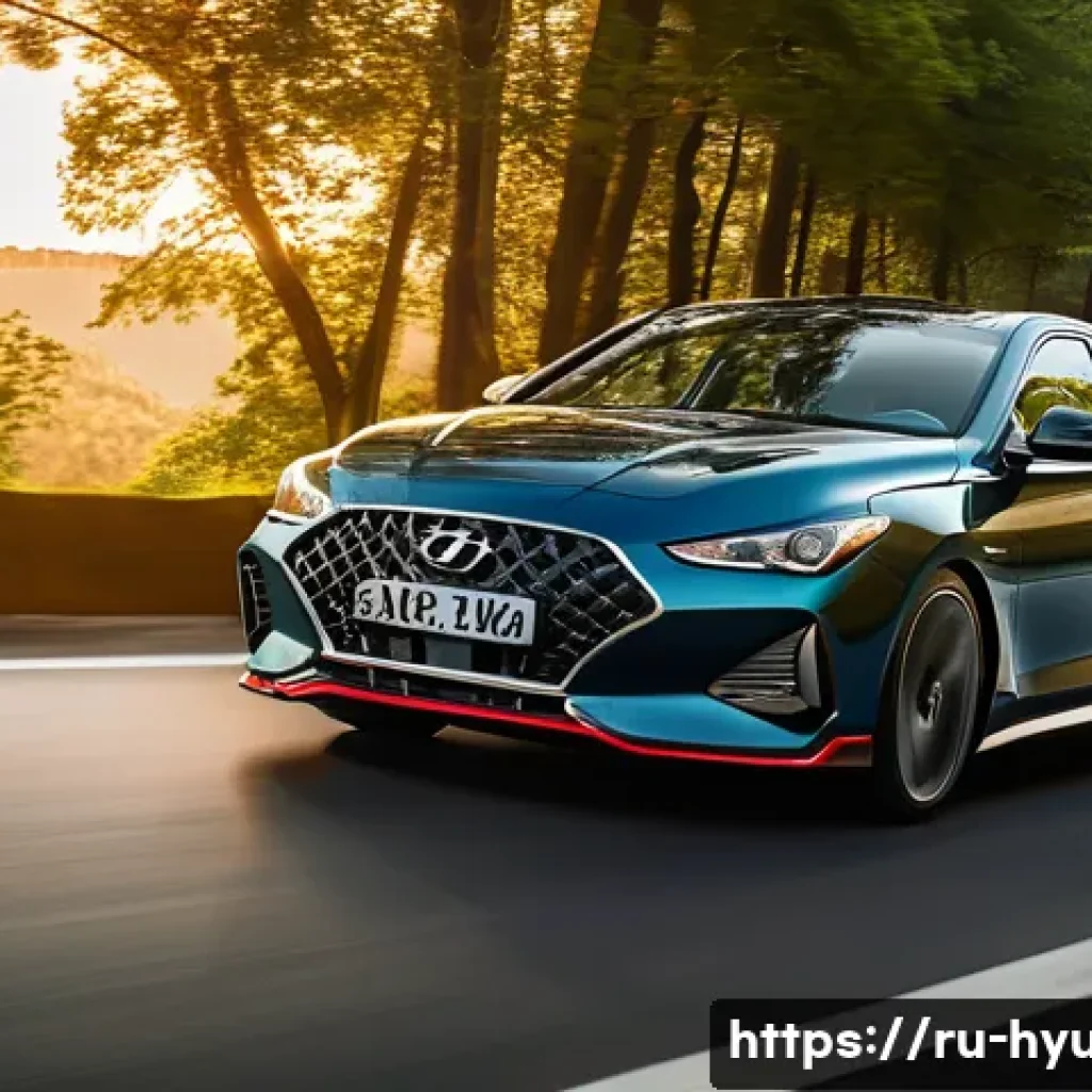 현대 아반떼 N 주행 성능 리뷰 - A sleek Hyundai Avante N sports sedan in motion on a winding mountain road during golden hour, showc...