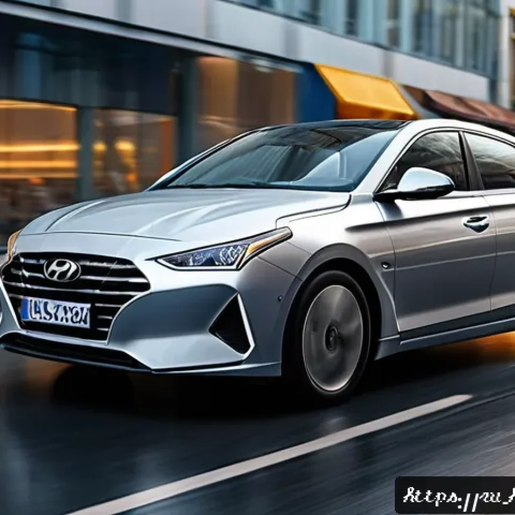 현대 아반떼와 현대 소나타의 유지비 차이 - A dynamic urban scene featuring a sleek Hyundai Avante driving through a busy city street in Russia ...