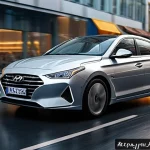현대 아반떼와 현대 소나타의 유지비 차이 - A dynamic urban scene featuring a sleek Hyundai Avante driving through a busy city street in Russia ...