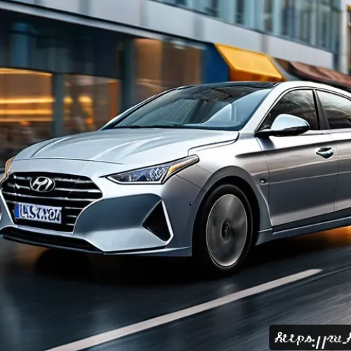 현대 아반떼와 현대 소나타의 유지비 차이 - A dynamic urban scene featuring a sleek Hyundai Avante driving through a busy city street in Russia ...